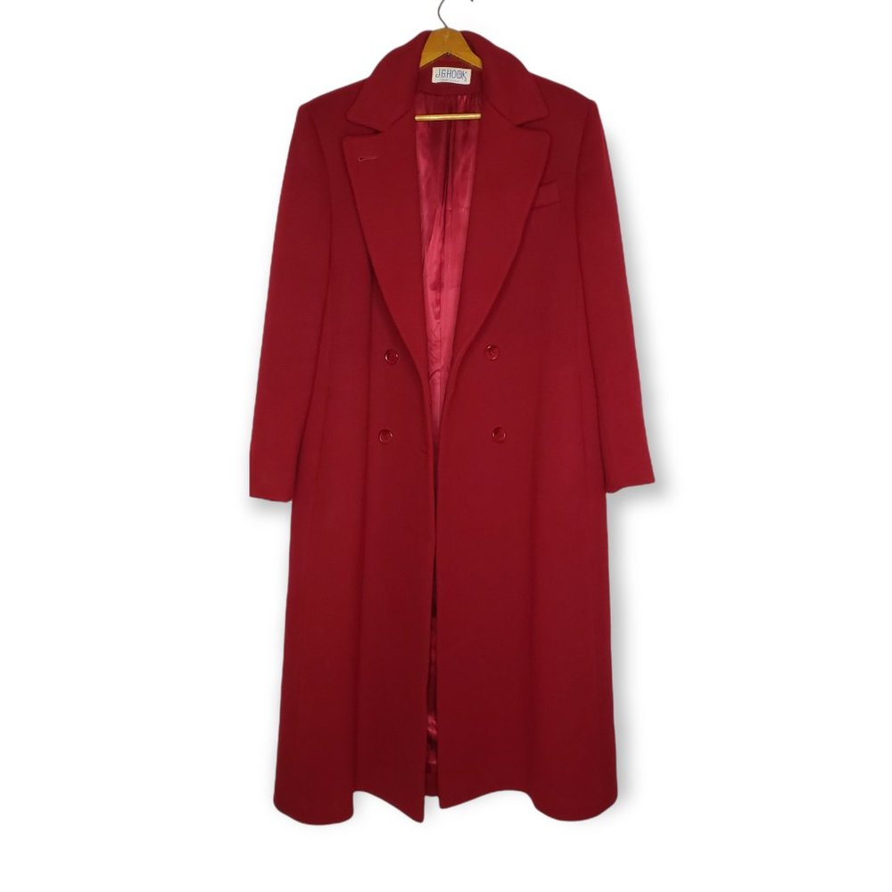 J.G. Hook Vintage Red Wool Double Breasted Trench Coat L - Picture 3 of 10